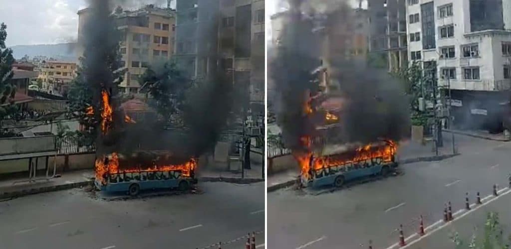 त्रिपुरेश्वरमा बस आगलागी : दावा लामालाई बोलाइयो बग्गीखाना