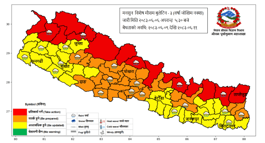 भारी वर्षाको चेतावनी, असोज ७–९ सम्म